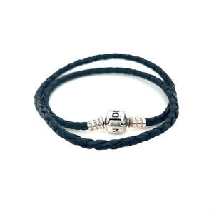 Pandora Black Double Wrap Leather Bracelet (14.5"‎ L)